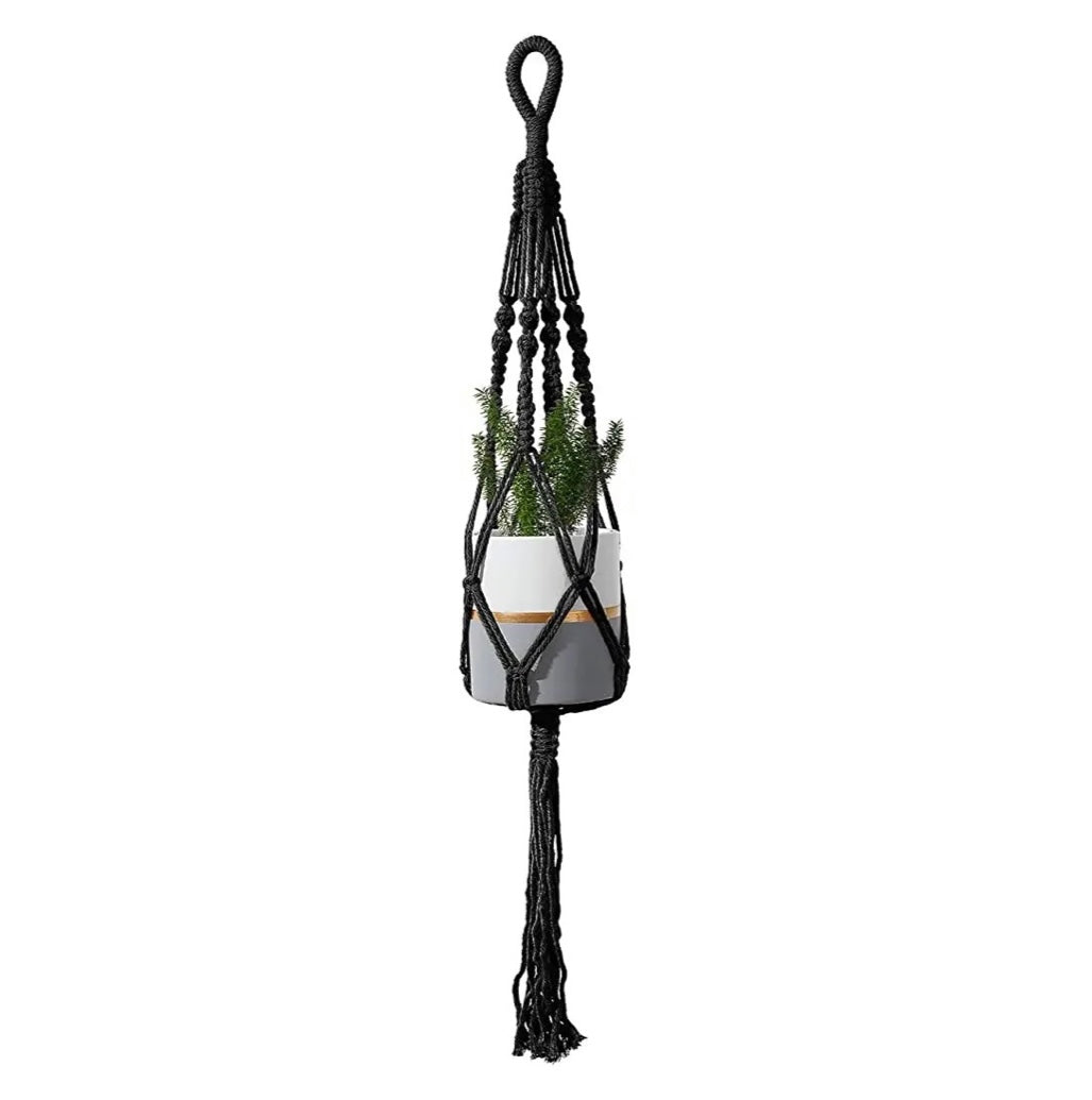 black macrame hanging planter TRADITIONAL MACRAME – Clover + Booch