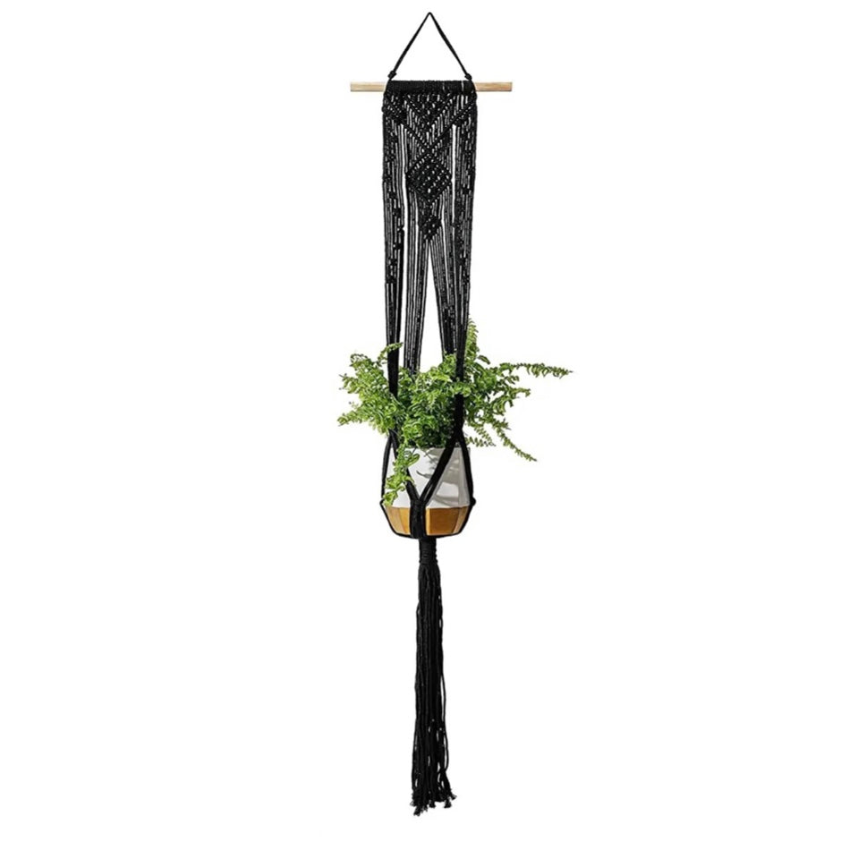 black macrame hanging planter WALL HUNG MACRAME – Clover + Booch