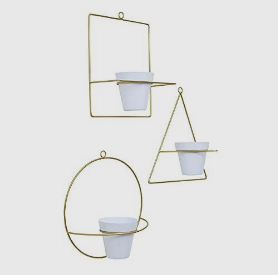 HANGING METAL POT GOLD/WHT
